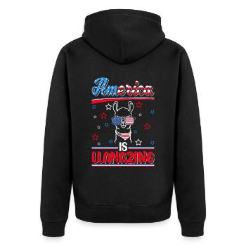 Llama USA Hommes Femmes Amérique 4 juillet - Veste à capuche bio Premium Unisexe - noir - Dos - Nico (187cm)