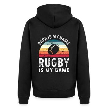 Papa est mon nom Le rugby est mon jeu Papa Fête des Pères - Veste à capuche bio Premium Unisexe - noir - Dos - Nico (187cm)