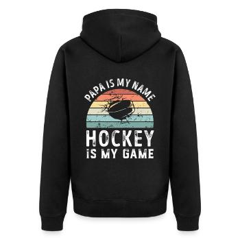 Papa est mon nom Le hockey est mon jeu Papa Fête des Pères - Veste à capuche bio Premium Unisexe - noir - Dos - Nico (187cm)