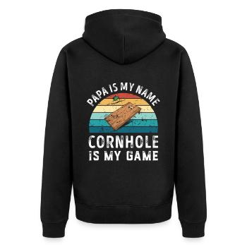 Papa est mon nom Cornhole est mon jeu Papa Pères - Veste à capuche bio Premium Unisexe - noir - Dos - Nico (187cm)