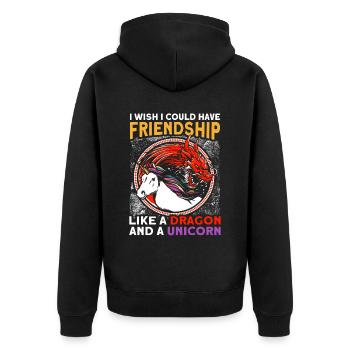 Amitié Dragon Licorne Licorne Amoureux - Veste à capuche bio Premium Unisexe - noir - Dos - Nico (187cm)