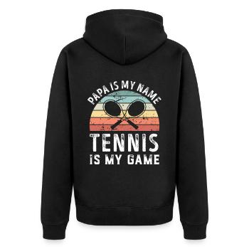 Papa ist mein Name Tennis ist mein Spiel Papa Vatertag - Unisex Premium Bio Zip Hoodie - Schwarz - Hinten - Nico (187cm)