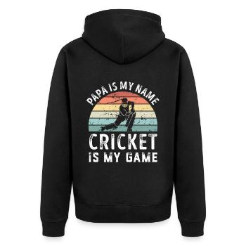 Papa est mon nom Cricket est mon jeu Papa Pères - Veste à capuche bio Premium Unisexe - noir - Dos - Nico (187cm)