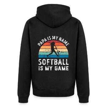 Papa est mon nom Softball est mon jeu Papa Pères - Veste à capuche bio Premium Unisexe - noir - Dos - Nico (187cm)