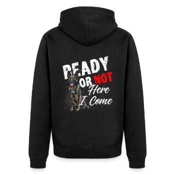 Deutscher Schäferhund Polizeihund Polizei Hund - Unisex Premium Bio Zip Hoodie - Schwarz - Hinten - Nico (187cm)