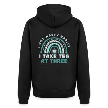Teeliebhaber, Teetrinker, Teezeit - Unisex Premium Bio Zip Hoodie - Schwarz - Hinten - Nico (187cm)