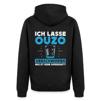Ich Lasse Ouzo Verschwinden - Unisex Premium Bio Zip Hoodie - Schwarz - Hinten - Nico (187cm)
