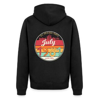 Alles Original 1981 Im Juli - Unisex Premium Bio Zip Hoodie - Schwarz - Hinten - Nico (187cm)