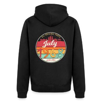 1968 Juli Retro - Unisex Premium Bio Zip Hoodie - Schwarz - Hinten - Nico (187cm)