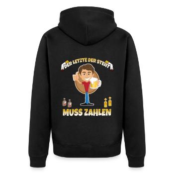 Junggesellenabschied Alkohol und Feier Spruch - Unisex Premium Bio Zip Hoodie - Schwarz - Hinten - Nico (187cm)