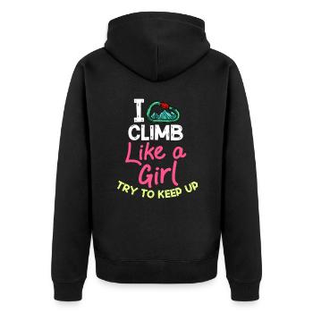Felsklettern Klettern Indoor Bouldern Mädchen Wand - Unisex Premium Bio Zip Hoodie - Schwarz - Hinten - Nico (187cm)