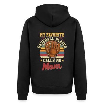 Baseball Fan Mom Mother Vintage - Unisex Premium Bio Zip Hoodie - Schwarz - Hinten - Nico (187cm)
