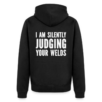 Lustiger Schweißer Schweißer Geschenk - Unisex Premium Bio Zip Hoodie - Schwarz - Hinten - Nico (187cm)