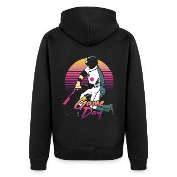 Baseball Fan Vintage Retro Batter - Unisex Premium Bio Zip Hoodie - Schwarz - Hinten - Nico (187cm)