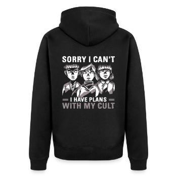 Lustiges Kult-Okkult-Geschenk - Unisex Premium Bio Zip Hoodie - Schwarz - Hinten - Nico (187cm)