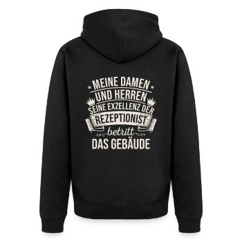 Meine Damen Und Herren Seine Exzellenz - Unisex Premium Bio Zip Hoodie - Schwarz - Hinten - Nico (187cm)