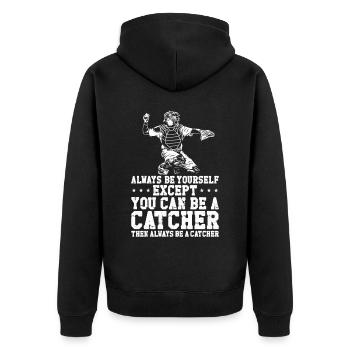 Baseball Fan Catcher Vintage - Unisex Premium Bio Zip Hoodie - Schwarz - Hinten - Nico (187cm)