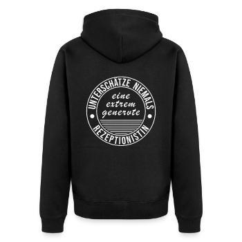 Unterschätze Niemals Niemals Eine Extrem - Unisex Premium Bio Zip Hoodie - Schwarz - Hinten - Nico (187cm)