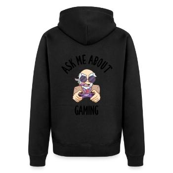 Ask Me About Gaming - Unisex Premium Bio Zip Hoodie - Schwarz - Hinten - Nico (187cm)