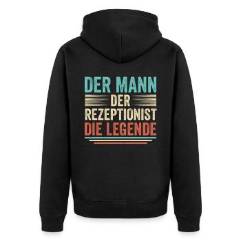 Der Mann Der Rezeptionist Die Legende - Unisex Premium Bio Zip Hoodie - Schwarz - Hinten - Nico (187cm)