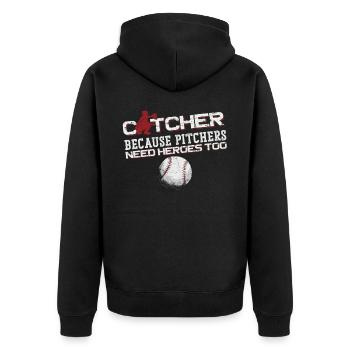 Baseball Fan Catcher Vintage - Unisex Premium Bio Zip Hoodie - Schwarz - Hinten - Nico (187cm)