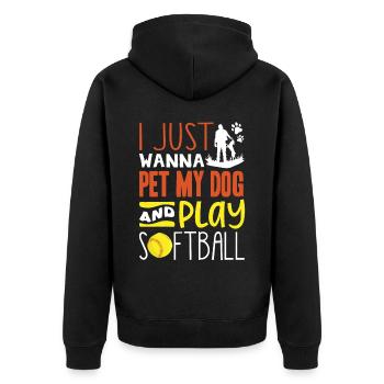 Nur Meinen Hund Streicheln Und Softball Spielen - Unisex Premium Bio Zip Hoodie - Schwarz - Hinten - Nico (187cm)