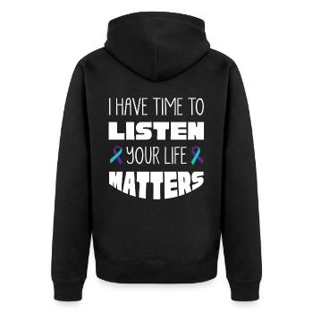 Ich Muss Zuhören, Dein Leben Ist Wichtig - Unisex Premium Bio Zip Hoodie - Schwarz - Hinten - Nico (187cm)