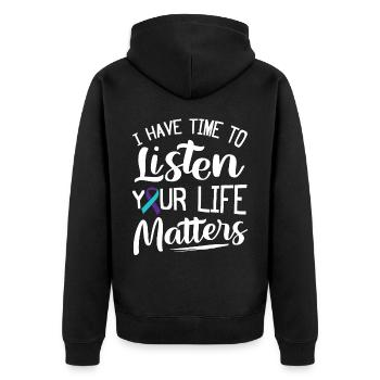 Ich Muss Zuhören, Dein Leben Ist Wichtig - Unisex Premium Bio Zip Hoodie - Schwarz - Hinten - Nico (187cm)