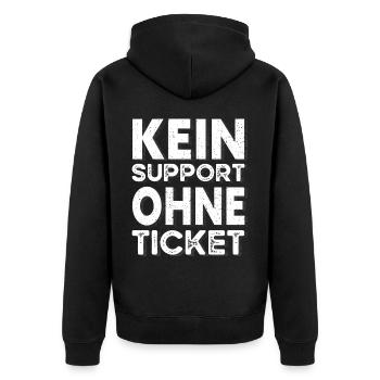 Kein Ticket, Kein Support, Helpdesk, Callenter - Unisex Premium Bio Zip Hoodie - Schwarz - Hinten - Nico (187cm)
