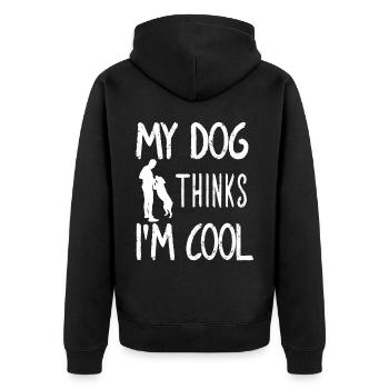 My Dog Thinks I'm Cool Dog Lover Dog Owner - Unisex Premium Bio Zip Hoodie - Schwarz - Hinten - Nico (187cm)