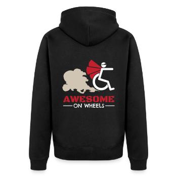 Awesome On Wheels Rollstuhlfahrer - Unisex Premium Bio Zip Hoodie - Schwarz - Hinten - Nico (187cm)