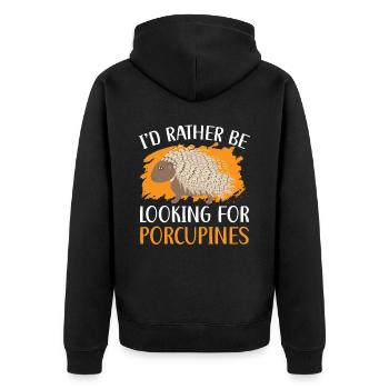 Ich würde lieber nach Stachelschweinen Nagetierwirbelsäule suchen - Unisex Premium Bio Zip Hoodie - Schwarz - Hinten - Nico (187cm)
