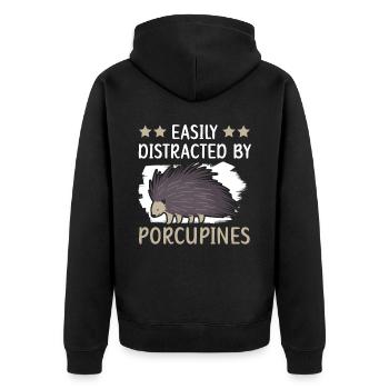 Leicht abgelenkt durch Stachelschweine Nagetierwirbelsäule - Unisex Premium Bio Zip Hoodie - Schwarz - Hinten - Nico (187cm)