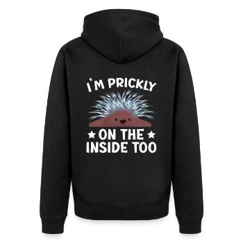 Ich bin stachelig auf der Innenseite zu Stachelschwein Nagetier - Unisex Premium Bio Zip Hoodie - Schwarz - Hinten - Nico (187cm)
