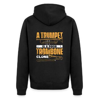 Posaune - Unisex Premium Bio Zip Hoodie - Schwarz - Hinten - Nico (187cm)