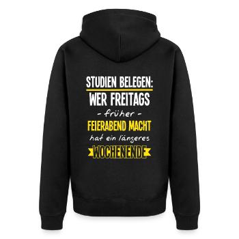 Arbeit Feierabend Lustiger Bürospruch Kollegen - Unisex Premium Bio Zip Hoodie - Schwarz - Hinten - Nico (187cm)