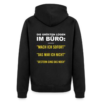 Die Größten Lügen Im Büro Bürospruch Kollegen - Unisex Premium Bio Zip Hoodie - Schwarz - Hinten - Nico (187cm)