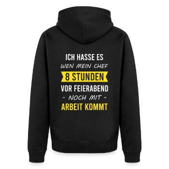 8 Stunden Vor Feierabend Bürospruch Kollegen Büro - Unisex Premium Bio Zip Hoodie - Schwarz - Hinten - Nico (187cm)