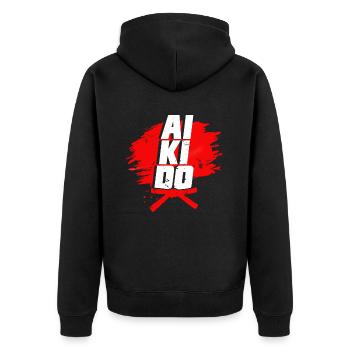 Aikido Master Fighter Martial Arts Fight Coach - Unisex Premium Organic Zip Hoodie - black - Back - Nico (187cm)