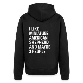 Ich mag Miniatur American Shepherd und vielleicht 3 - Unisex Premium Bio Zip Hoodie - Schwarz - Hinten - Nico (187cm)