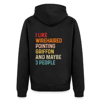 Ich mag Wirehaired Pointing Griffon und vielleicht 3 - Unisex Premium Bio Zip Hoodie - Schwarz - Hinten - Nico (187cm)