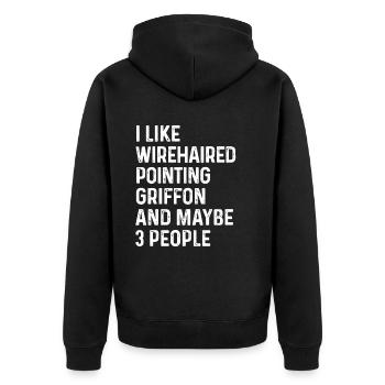 Ich mag Wirehaired Pointing Griffon und vielleicht 3 - Unisex Premium Bio Zip Hoodie - Schwarz - Hinten - Nico (187cm)