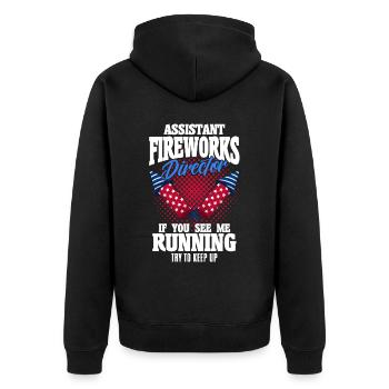 Funny fireworks pyrotechnician saying - Unisex Premium Organic Zip Hoodie - black - Back - Nico (187cm)