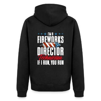 Funny fireworks pyrotechnician saying - Unisex Premium Organic Zip Hoodie - black - Back - Nico (187cm)