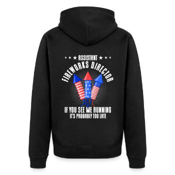 Funny fireworks pyrotechnician saying - Unisex Premium Organic Zip Hoodie - black - Back - Nico (187cm)