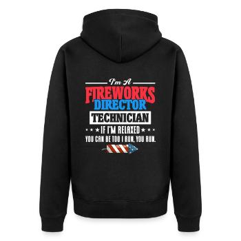 Funny fireworks pyrotechnician saying - Unisex Premium Organic Zip Hoodie - black - Back - Nico (187cm)