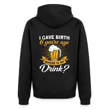 6. Geburtstag Bier Trinken Mutter Mama - Unisex Premium Bio Zip Hoodie - Schwarz - Hinten - Nico (187cm)
