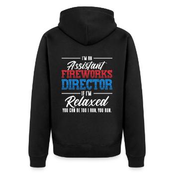 Funny fireworks pyrotechnician saying - Unisex Premium Organic Zip Hoodie - black - Back - Nico (187cm)