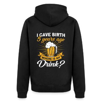 5. Geburtstag Bier Trinken Mutter Mama - Unisex Premium Bio Zip Hoodie - Schwarz - Hinten - Nico (187cm)