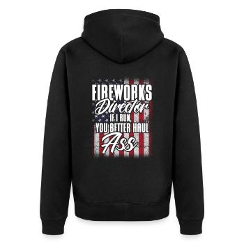 Funny fireworks pyrotechnician saying - Unisex Premium Organic Zip Hoodie - black - Back - Nico (187cm)
